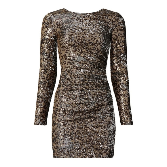 DRESS THE POPULATION Lolita  gold Leopard Sequined Dress Small - Picture 1 of 6